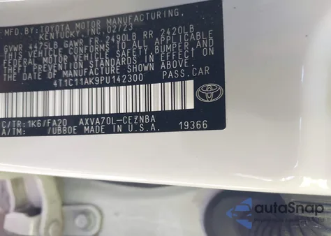 2023 Toyota Camry Le из США, поврежденный, VIN 4T1C11AK9PU142300